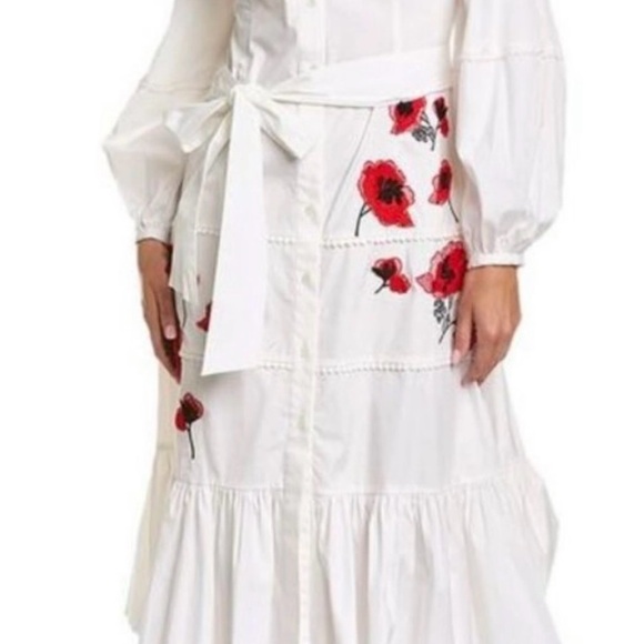 Carolina Herrera Embroidered
Long-Sleeve Shirtdress Red Floral Accents Sz 16 - Picture 7 of 16